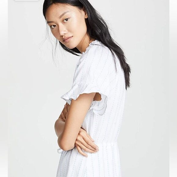 PAIGE Ari White and Light Blue Cotton Dress large - Picture 5 of 11